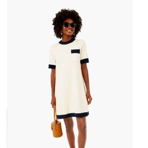 Tuckernuck Women's Merritt Knit Dress Mini Shift Off-White/Navy Pocket sz L
